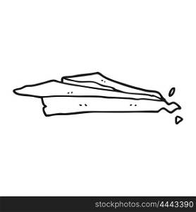 freehand drawn black and white cartoon crumpled paper plane