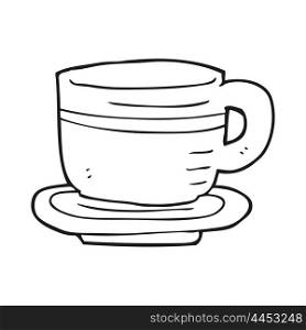 freehand drawn black and white cartoon cup and saucer