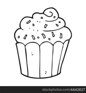 freehand drawn black and white cartoon cupcake