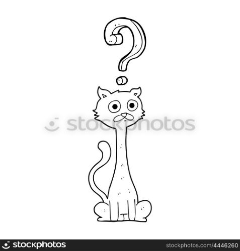 freehand drawn black and white cartoon curious cat