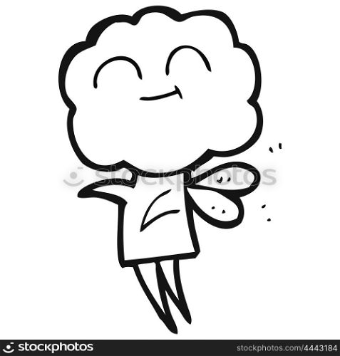 freehand drawn black and white cartoon cute cloud head imp