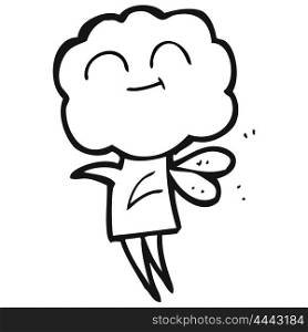 freehand drawn black and white cartoon cute cloud head imp