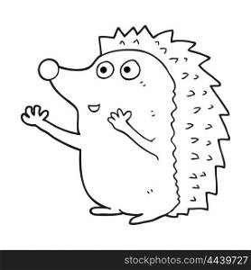 freehand drawn black and white cartoon cute hedgehog