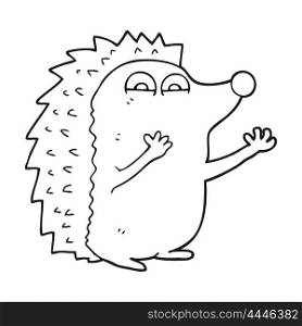 freehand drawn black and white cartoon cute hedgehog