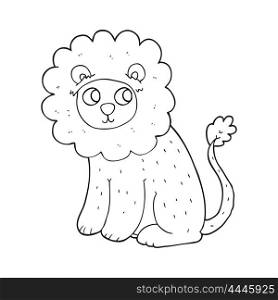 freehand drawn black and white cartoon cute lion