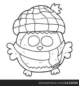 freehand drawn black and white cartoon cute little owl