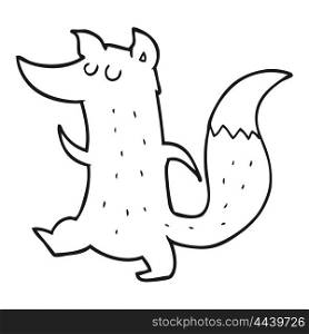 freehand drawn black and white cartoon cute wolf