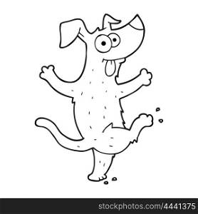 freehand drawn black and white cartoon dancing dog