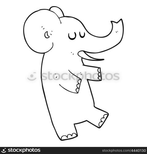 freehand drawn black and white cartoon dancing elephant