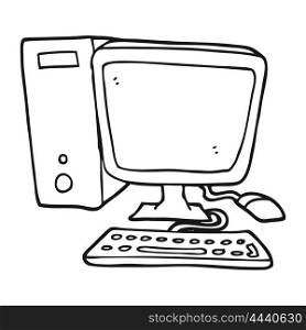 freehand drawn black and white cartoon desktop computer