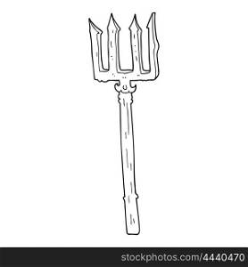 freehand drawn black and white cartoon devil fork