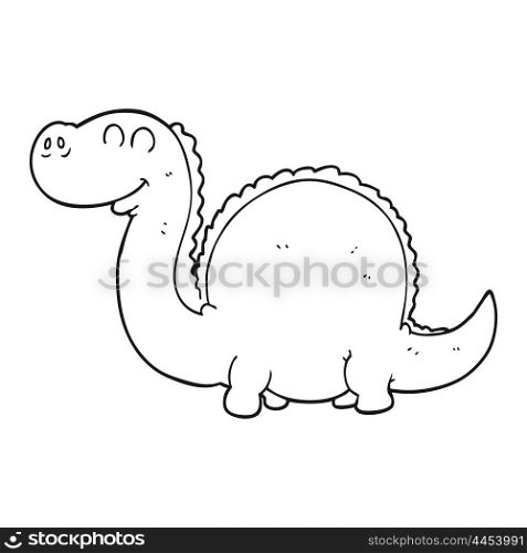 freehand drawn black and white cartoon dinosaur
