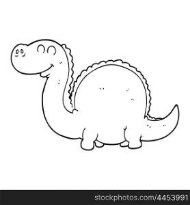 freehand drawn black and white cartoon dinosaur