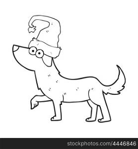 freehand drawn black and white cartoon dog