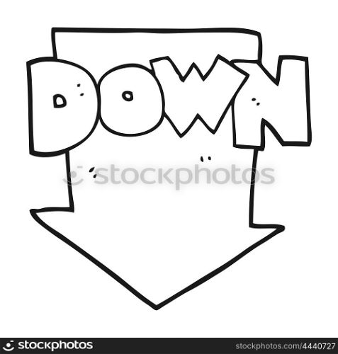 freehand drawn black and white cartoon down arrow symbol