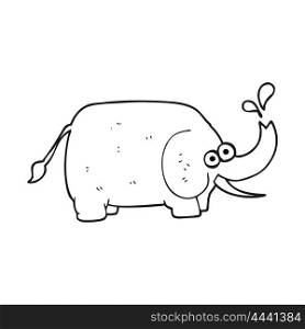 freehand drawn black and white cartoon elephant