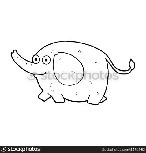 freehand drawn black and white cartoon elephant