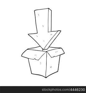 freehand drawn black and white cartoon empty box with arrow