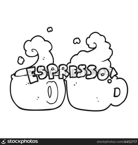 freehand drawn black and white cartoon espresso