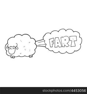 freehand drawn black and white cartoon farting sheep