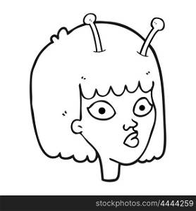 freehand drawn black and white cartoon female alien