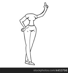 freehand drawn black and white cartoon female body with raised hand