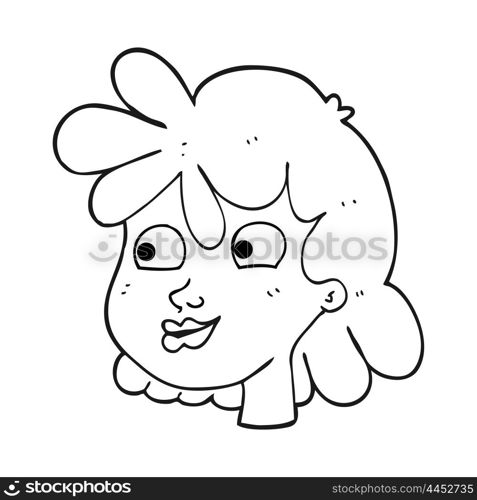 freehand drawn black and white cartoon female face