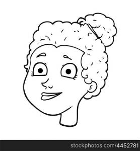 freehand drawn black and white cartoon female face