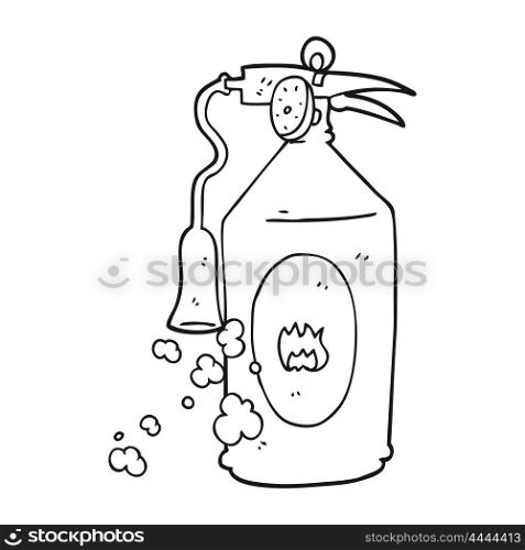 freehand drawn black and white cartoon fire extinguisher