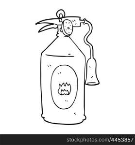 freehand drawn black and white cartoon fire extinguisher