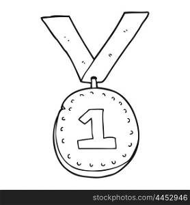freehand drawn black and white cartoon first place medal