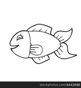 freehand drawn black and white cartoon fish