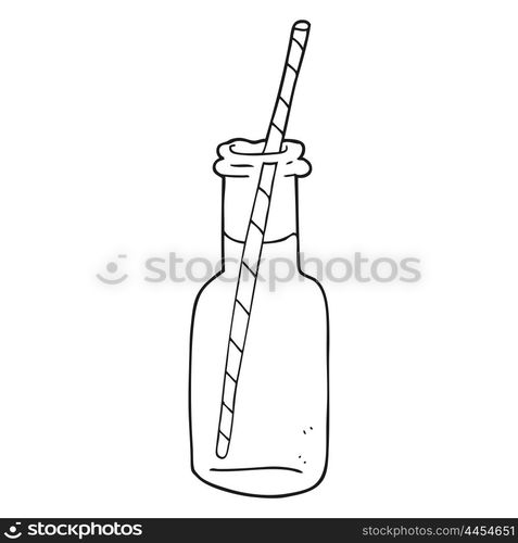 freehand drawn black and white cartoon fizzy drink bottle