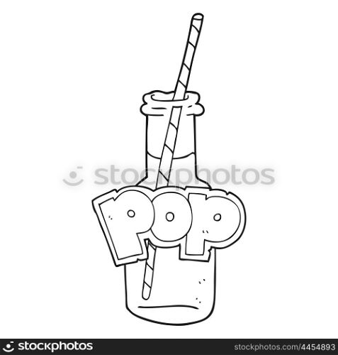 freehand drawn black and white cartoon fizzy drink bottle