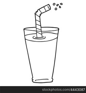 freehand drawn black and white cartoon fizzy drink in glass