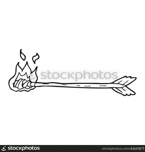 freehand drawn black and white cartoon flaming arrow