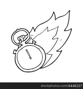 freehand drawn black and white cartoon flaming stop watch