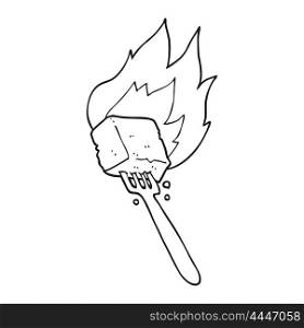 freehand drawn black and white cartoon flaming tofu on fork