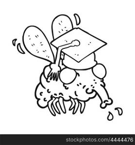 freehand drawn black and white cartoon fly graduate