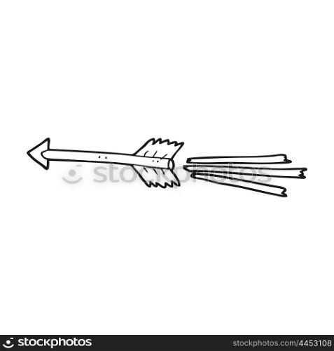 freehand drawn black and white cartoon flying arrow