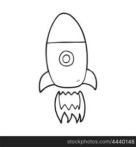 freehand drawn black and white cartoon flying rocket