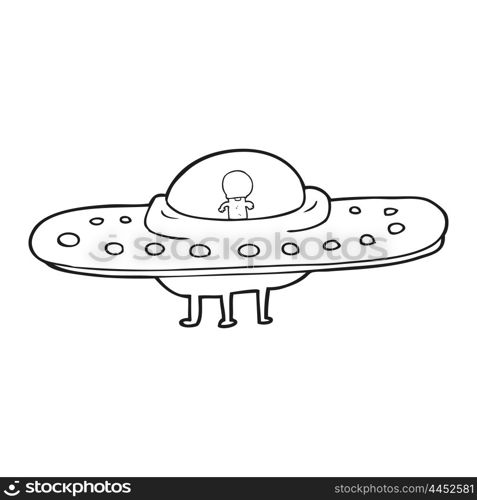 freehand drawn black and white cartoon flying saucer