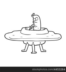 freehand drawn black and white cartoon flying saucer