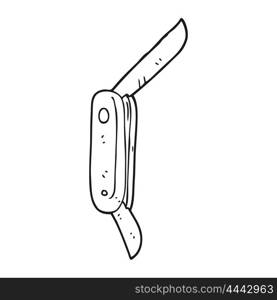 freehand drawn black and white cartoon folding knife