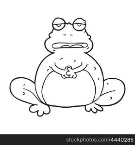 freehand drawn black and white cartoon frog