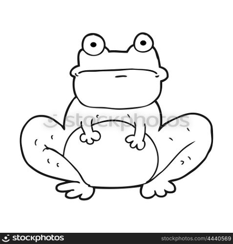freehand drawn black and white cartoon frog