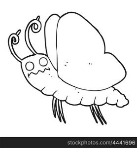 freehand drawn black and white cartoon funny butterfly
