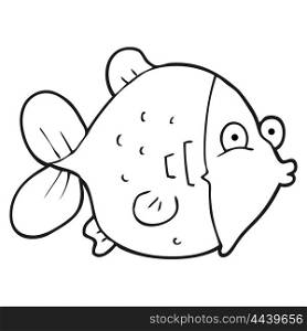 freehand drawn black and white cartoon funny fish