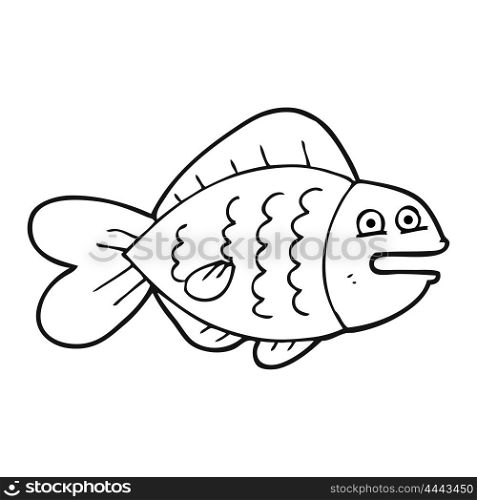 freehand drawn black and white cartoon funny fish