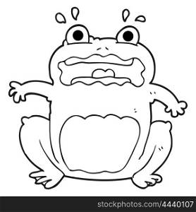 freehand drawn black and white cartoon funny frightened frog
